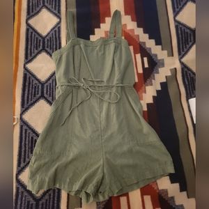Waist-Defined Linen-Blend Utility Romper